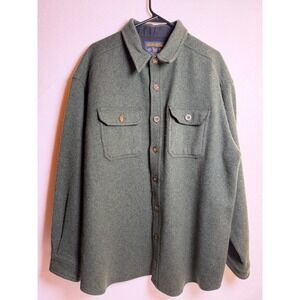 Woolrich Men's X-Large Green Herringbone Tweed Shirt Jacket Wool Outdoors